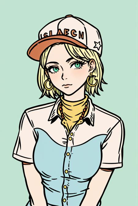 3978520183-193539063-western illustration, masterpiece, best quality, 1girl, aqua eyes, baseball cap, blonde hair, closed mouth, earrings, green back.png